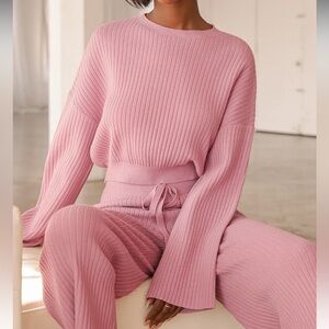 Lulus Pink/Mauve Ribbed Cropped Sweater Small